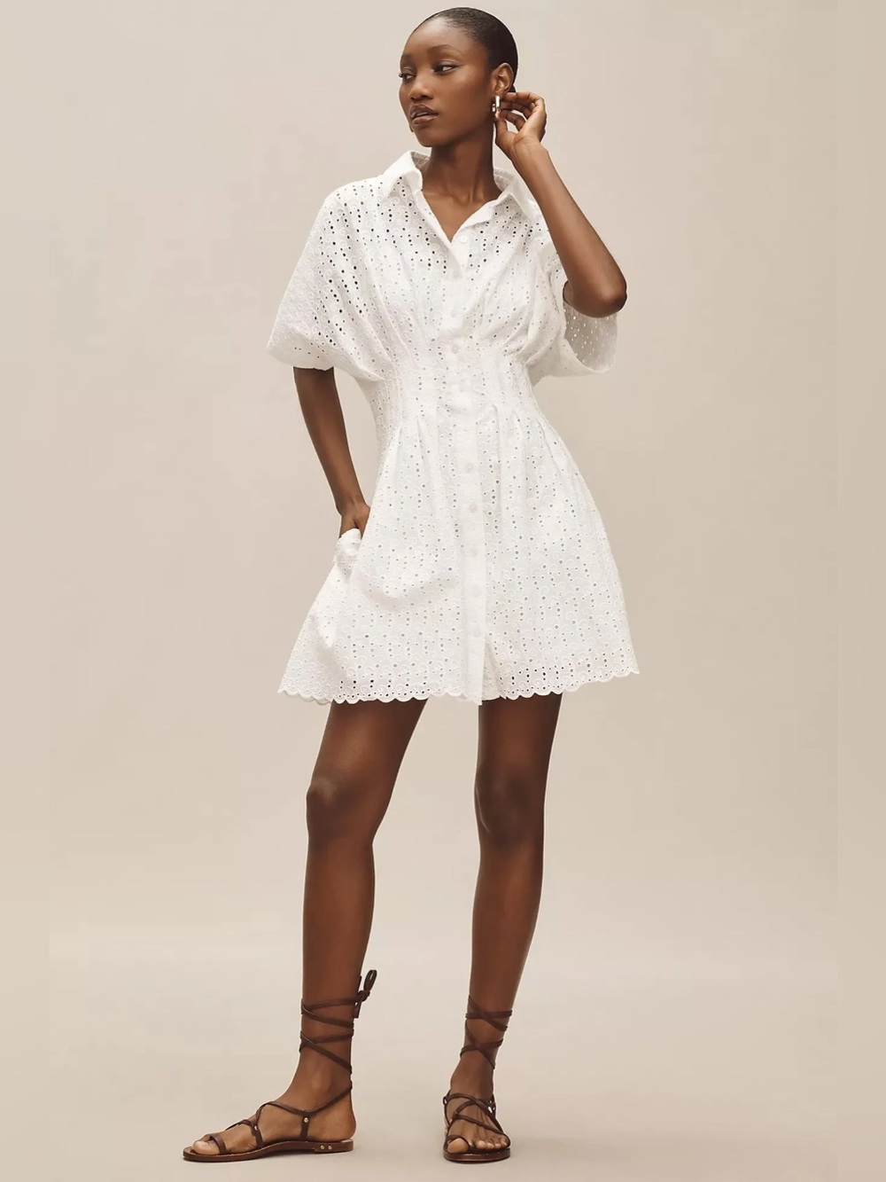 New Anthropologie The Tobie Eyelet Mini Shirt Dress by Exquise Size S